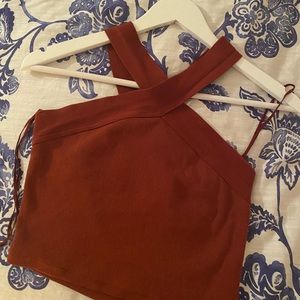 OAK + FORT Halter Tank Top Rusty Red Colour Ribbed Basic Top